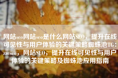 网站seo网站seo是什么网站SEO，提升在线可见性与用户体验的关键策略蜘蛛池TG：zzcseo，网站SEO，提升在线可见性与用户体验的关键策略及蜘蛛池应用指南