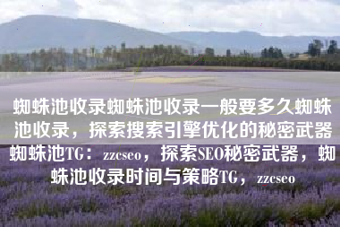 蜘蛛池收录蜘蛛池收录一般要多久蜘蛛池收录，探索搜索引擎优化的秘密武器蜘蛛池TG：zzcseo，探索SEO秘密武器，蜘蛛池收录时间与策略TG，zzcseo