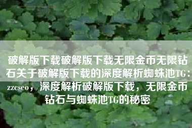 破解版下载破解版下载无限金币无限钻石关于破解版下载的深度解析蜘蛛池TG：zzcseo，深度解析破解版下载，无限金币钻石与蜘蛛池TG的秘密