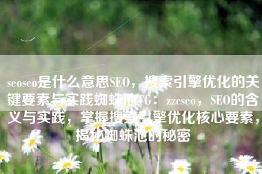 seoseo是什么意思SEO，搜索引擎优化的关键要素与实践蜘蛛池TG：zzcseo，SEO的含义与实践，掌握搜索引擎优化核心要素，揭秘蜘蛛池的秘密