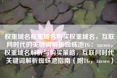 权重域名权重域名购买权重域名，互联网时代的关键词解析蜘蛛池TG：zzcseo，权重域名解析与购买策略，互联网时代关键词解析蜘蛛池指南（附TG，zzcseo）