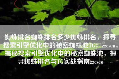 蜘蛛排名蜘蛛排名多少蜘蛛排名，探寻搜索引擎优化中的秘密蜘蛛池TG：zzcseo，揭秘搜索引擎优化中的秘密蜘蛛池，探寻蜘蛛排名与TG实战指南zzcseo