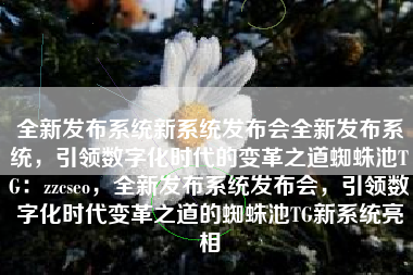 全新发布系统新系统发布会全新发布系统，引领数字化时代的变革之道蜘蛛池TG：zzcseo，全新发布系统发布会，引领数字化时代变革之道的蜘蛛池TG新系统亮相