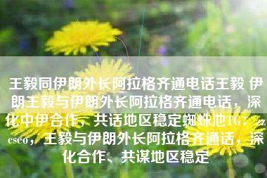 王毅同伊朗外长阿拉格齐通电话王毅 伊朗王毅与伊朗外长阿拉格齐通电话，深化中伊合作，共话地区稳定蜘蛛池TG：zzcseo，王毅与伊朗外长阿拉格齐通话，深化合作、共谋地区稳定