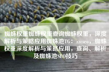 蜘蛛权重蜘蛛权重查询蜘蛛权重，深度解析与策略应用蜘蛛池TG：zzcseo，蜘蛛权重深度解析与策略应用，查询、解析及蜘蛛池SEO技巧