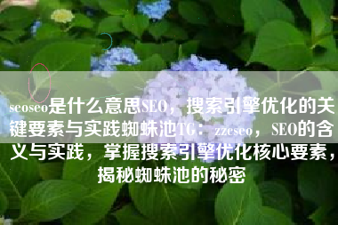 seoseo是什么意思SEO，搜索引擎优化的关键要素与实践蜘蛛池TG：zzcseo，SEO的含义与实践，掌握搜索引擎优化核心要素，揭秘蜘蛛池的秘密