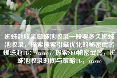 蜘蛛池收录蜘蛛池收录一般要多久蜘蛛池收录，探索搜索引擎优化的秘密武器蜘蛛池TG：zzcseo，探索SEO秘密武器，蜘蛛池收录时间与策略TG，zzcseo