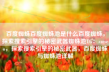 百度蜘蛛百度蜘蛛池是什么百度蜘蛛，探索搜索引擎的秘密武器蜘蛛池TG：zzcseo，探索搜索引擎的秘密武器，百度蜘蛛与蜘蛛池详解