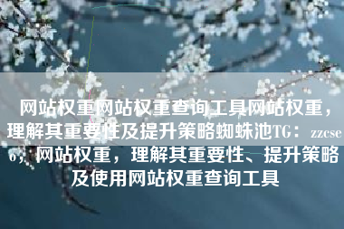 网站权重网站权重查询工具网站权重，理解其重要性及提升策略蜘蛛池TG：zzcseo，网站权重，理解其重要性、提升策略及使用网站权重查询工具
