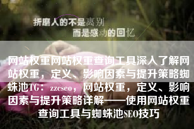 网站权重网站权重查询工具深入了解网站权重，定义、影响因素与提升策略蜘蛛池TG：zzcseo，网站权重，定义、影响因素与提升策略详解——使用网站权重查询工具与蜘蛛池SEO技巧