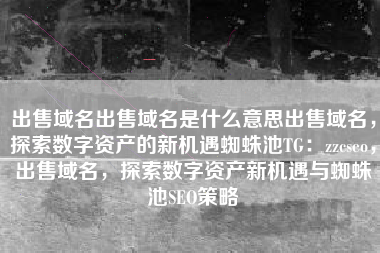 出售域名出售域名是什么意思出售域名，探索数字资产的新机遇蜘蛛池TG：zzcseo，出售域名，探索数字资产新机遇与蜘蛛池SEO策略