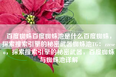 百度蜘蛛百度蜘蛛池是什么百度蜘蛛，探索搜索引擎的秘密武器蜘蛛池TG：zzcseo，探索搜索引擎的秘密武器，百度蜘蛛与蜘蛛池详解
