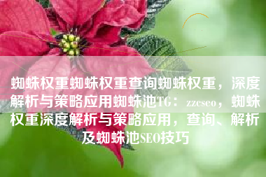 蜘蛛权重蜘蛛权重查询蜘蛛权重，深度解析与策略应用蜘蛛池TG：zzcseo，蜘蛛权重深度解析与策略应用，查询、解析及蜘蛛池SEO技巧
