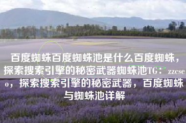 百度蜘蛛百度蜘蛛池是什么百度蜘蛛，探索搜索引擎的秘密武器蜘蛛池TG：zzcseo，探索搜索引擎的秘密武器，百度蜘蛛与蜘蛛池详解