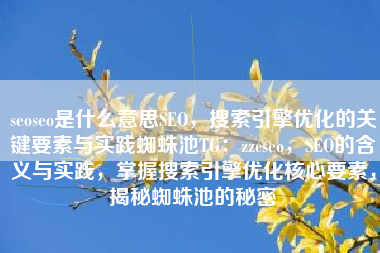 seoseo是什么意思SEO，搜索引擎优化的关键要素与实践蜘蛛池TG：zzcseo，SEO的含义与实践，掌握搜索引擎优化核心要素，揭秘蜘蛛池的秘密