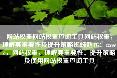 网站权重网站权重查询工具网站权重，理解其重要性及提升策略蜘蛛池TG：zzcseo，网站权重，理解其重要性、提升策略及使用网站权重查询工具