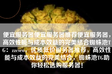 便宜服务器便宜服务器推荐便宜服务器，高效性能与成本效益的完美结合蜘蛛池TG：zzcseo，优质低价服务器推荐，高效性能与成本效益的完美结合，蜘蛛池TG助你轻松选购服务器！
