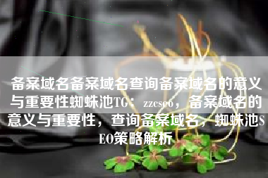 备案域名备案域名查询备案域名的意义与重要性蜘蛛池TG：zzcseo，备案域名的意义与重要性，查询备案域名，蜘蛛池SEO策略解析