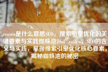 seoseo是什么意思SEO，搜索引擎优化的关键要素与实践蜘蛛池TG：zzcseo，SEO的含义与实践，掌握搜索引擎优化核心要素，揭秘蜘蛛池的秘密