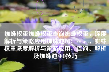 蜘蛛权重蜘蛛权重查询蜘蛛权重，深度解析与策略应用蜘蛛池TG：zzcseo，蜘蛛权重深度解析与策略应用，查询、解析及蜘蛛池SEO技巧