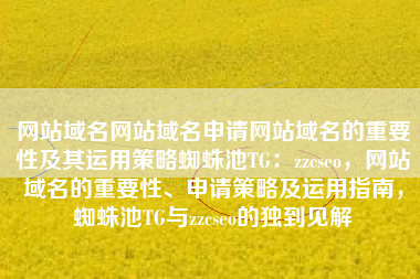 网站域名网站域名申请网站域名的重要性及其运用策略蜘蛛池TG：zzcseo，网站域名的重要性、申请策略及运用指南，蜘蛛池TG与zzcseo的独到见解