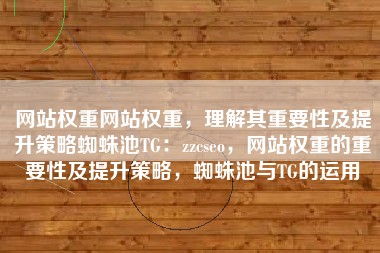 网站权重网站权重，理解其重要性及提升策略蜘蛛池TG：zzcseo，网站权重的重要性及提升策略，蜘蛛池与TG的运用