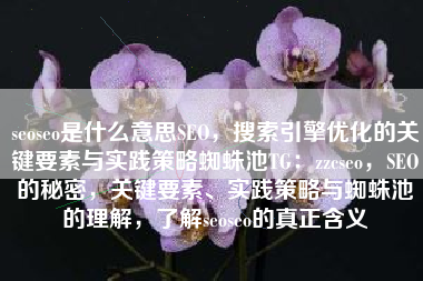 seoseo是什么意思SEO，搜索引擎优化的关键要素与实践策略蜘蛛池TG：zzcseo，SEO的秘密，关键要素、实践策略与蜘蛛池的理解，了解seoseo的真正含义
