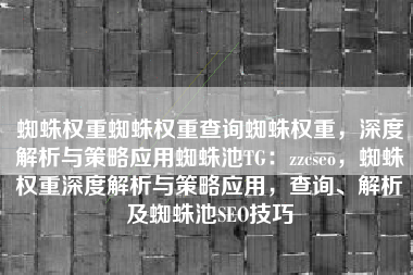 蜘蛛权重蜘蛛权重查询蜘蛛权重，深度解析与策略应用蜘蛛池TG：zzcseo，蜘蛛权重深度解析与策略应用，查询、解析及蜘蛛池SEO技巧