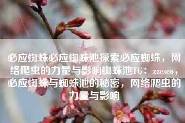 必应蜘蛛必应蜘蛛池探索必应蜘蛛，网络爬虫的力量与影响蜘蛛池TG：zzcseo，必应蜘蛛与蜘蛛池的秘密，网络爬虫的力量与影响