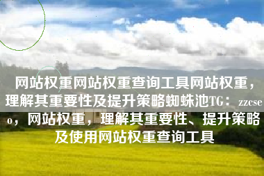 网站权重网站权重查询工具网站权重，理解其重要性及提升策略蜘蛛池TG：zzcseo，网站权重，理解其重要性、提升策略及使用网站权重查询工具