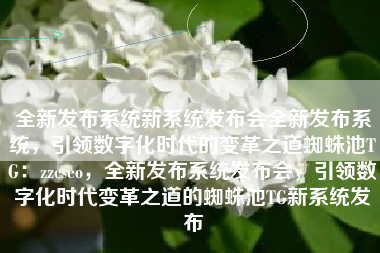 全新发布系统新系统发布会全新发布系统，引领数字化时代的变革之道蜘蛛池TG：zzcseo，全新发布系统发布会，引领数字化时代变革之道的蜘蛛池TG新系统发布