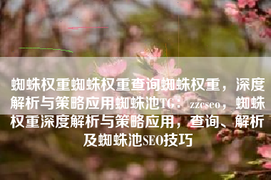 蜘蛛权重蜘蛛权重查询蜘蛛权重，深度解析与策略应用蜘蛛池TG：zzcseo，蜘蛛权重深度解析与策略应用，查询、解析及蜘蛛池SEO技巧
