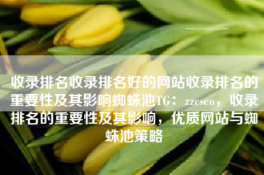 收录排名收录排名好的网站收录排名的重要性及其影响蜘蛛池TG：zzcseo，收录排名的重要性及其影响，优质网站与蜘蛛池策略