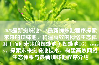 2025最新蜘蛛池2025最新蜘蛛池程序探索未来的蜘蛛池，构建高效的网络生态体系（面向未来的蜘蛛池）蜘蛛池TG：zzcseo，探索未来蜘蛛池技术，构建高效网络生态体系与最新蜘蛛池程序介绍