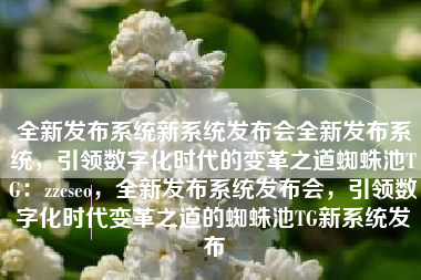 全新发布系统新系统发布会全新发布系统，引领数字化时代的变革之道蜘蛛池TG：zzcseo，全新发布系统发布会，引领数字化时代变革之道的蜘蛛池TG新系统发布