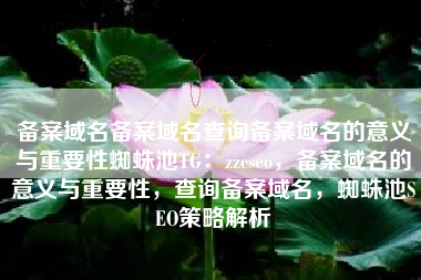 备案域名备案域名查询备案域名的意义与重要性蜘蛛池TG：zzcseo，备案域名的意义与重要性，查询备案域名，蜘蛛池SEO策略解析