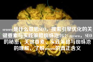 seoseo是什么意思SEO，搜索引擎优化的关键要素与实践策略蜘蛛池TG：zzcseo，SEO的秘密，关键要素、实践策略与蜘蛛池的理解，了解seoseo的真正含义