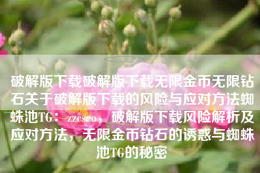 破解版下载破解版下载无限金币无限钻石关于破解版下载的风险与应对方法蜘蛛池TG：zzcseo，破解版下载风险解析及应对方法，无限金币钻石的诱惑与蜘蛛池TG的秘密