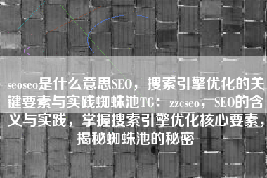 seoseo是什么意思SEO，搜索引擎优化的关键要素与实践蜘蛛池TG：zzcseo，SEO的含义与实践，掌握搜索引擎优化核心要素，揭秘蜘蛛池的秘密