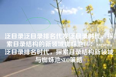 泛目录泛目录排名代发泛目录时代，探索目录结构的新领域蜘蛛池TG：zzcseo，泛目录排名时代，探索目录结构新领域与蜘蛛池SEO策略