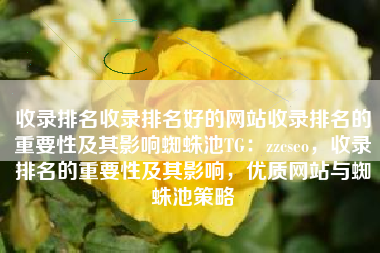 收录排名收录排名好的网站收录排名的重要性及其影响蜘蛛池TG：zzcseo，收录排名的重要性及其影响，优质网站与蜘蛛池策略