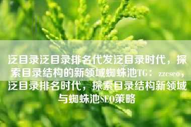 泛目录泛目录排名代发泛目录时代，探索目录结构的新领域蜘蛛池TG：zzcseo，泛目录排名时代，探索目录结构新领域与蜘蛛池SEO策略