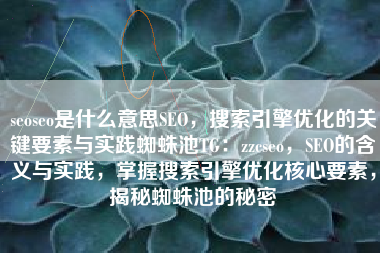seoseo是什么意思SEO，搜索引擎优化的关键要素与实践蜘蛛池TG：zzcseo，SEO的含义与实践，掌握搜索引擎优化核心要素，揭秘蜘蛛池的秘密