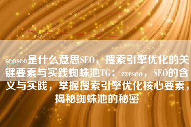 seoseo是什么意思SEO，搜索引擎优化的关键要素与实践蜘蛛池TG：zzcseo，SEO的含义与实践，掌握搜索引擎优化核心要素，揭秘蜘蛛池的秘密