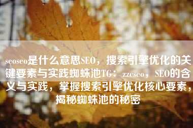 seoseo是什么意思SEO，搜索引擎优化的关键要素与实践蜘蛛池TG：zzcseo，SEO的含义与实践，掌握搜索引擎优化核心要素，揭秘蜘蛛池的秘密