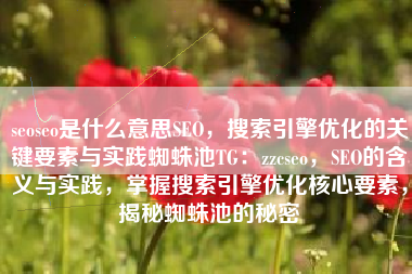 seoseo是什么意思SEO，搜索引擎优化的关键要素与实践蜘蛛池TG：zzcseo，SEO的含义与实践，掌握搜索引擎优化核心要素，揭秘蜘蛛池的秘密