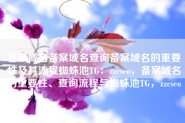 备案域名备案域名查询备案域名的重要性及其流程蜘蛛池TG：zzcseo，备案域名的重要性、查询流程与蜘蛛池TG，zzcseo