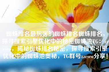 蜘蛛排名最厉害的蜘蛛排名蜘蛛排名，探寻搜索引擎优化中的秘密蜘蛛池TG：zzcseo，揭秘蜘蛛排名秘密，探寻搜索引擎优化中的蜘蛛池奥秘，TG群号zzcseo分享！