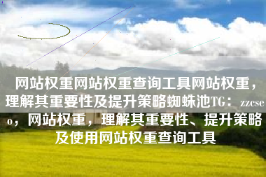网站权重网站权重查询工具网站权重，理解其重要性及提升策略蜘蛛池TG：zzcseo，网站权重，理解其重要性、提升策略及使用网站权重查询工具