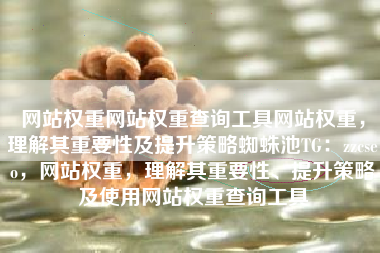 网站权重网站权重查询工具网站权重，理解其重要性及提升策略蜘蛛池TG：zzcseo，网站权重，理解其重要性、提升策略及使用网站权重查询工具